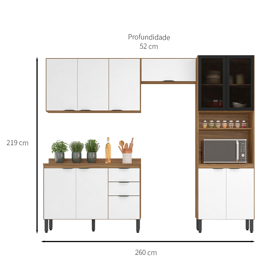 Cozinha Compacta Firenze I 11 Portas 2 Gavetas Amêndola e Branca