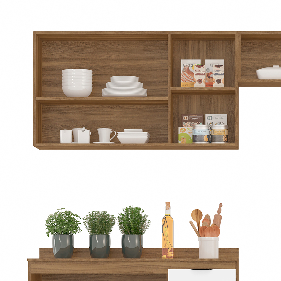 Cozinha Compacta Firenze I 11 Portas 2 Gavetas Amêndola e Branca