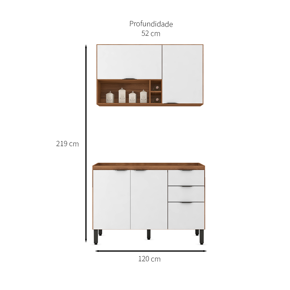 Cozinha Compacta Firenze I 5 Portas 2 Gavetas Amêndola e Branca