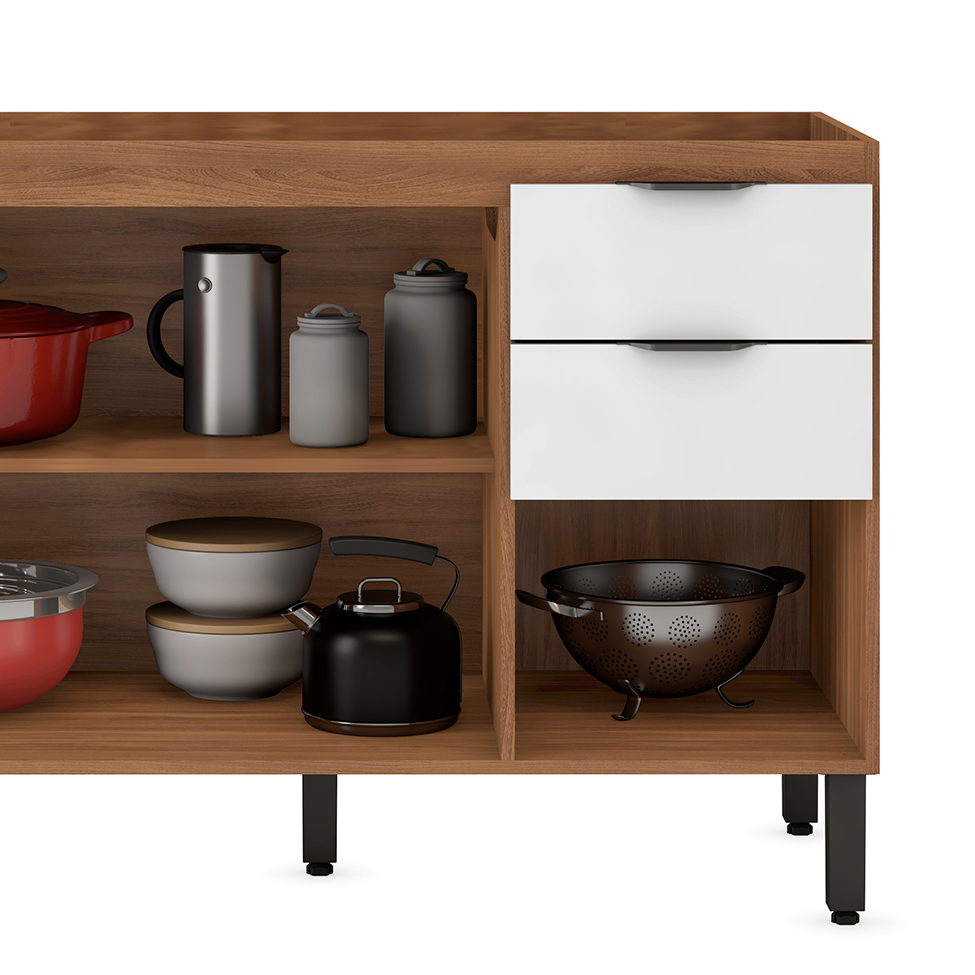 Cozinha Compacta Firenze I 5 Portas 2 Gavetas Amêndola e Branca