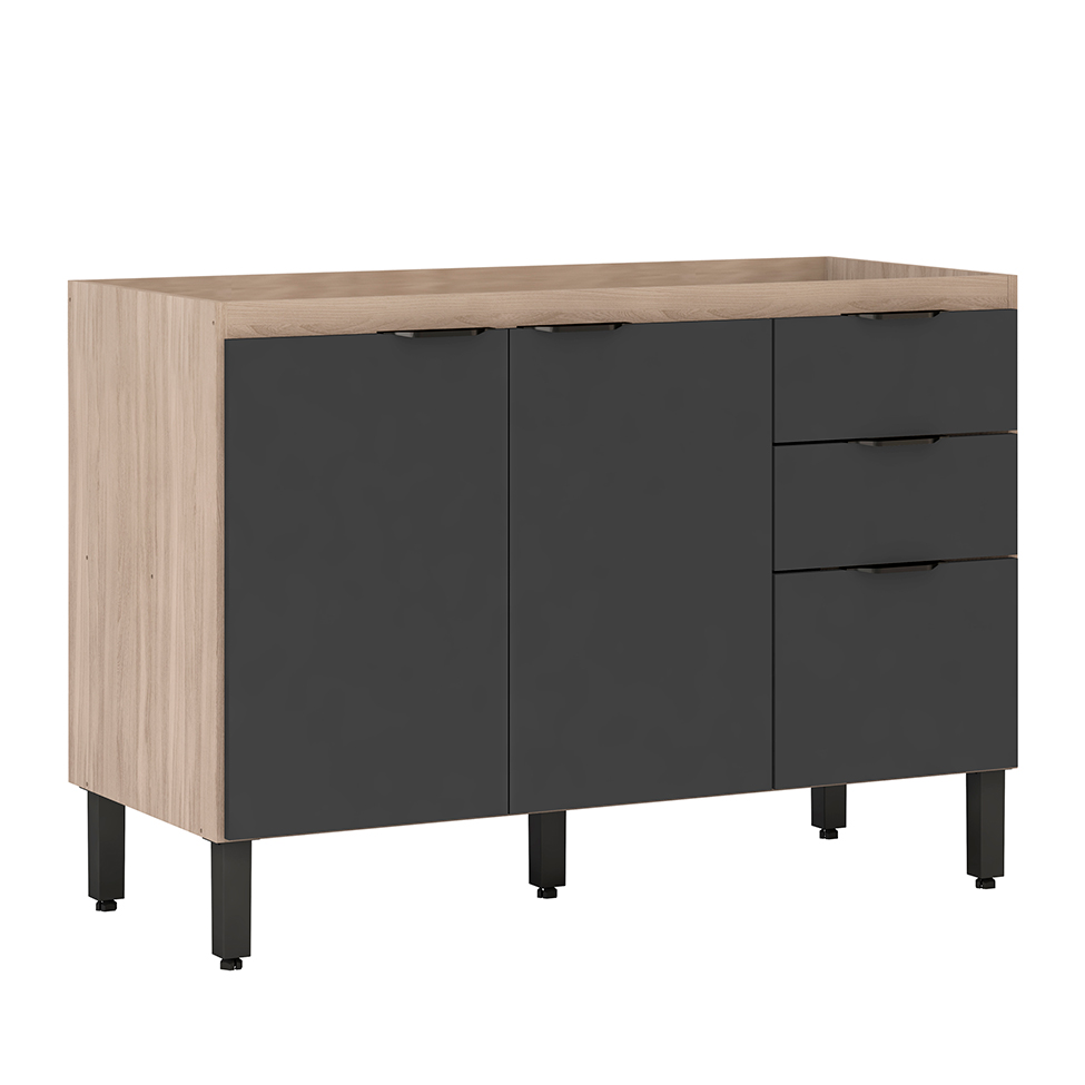 Cozinha Compacta Firenze I 5 Portas 2 Gavetas Avena e Grafito