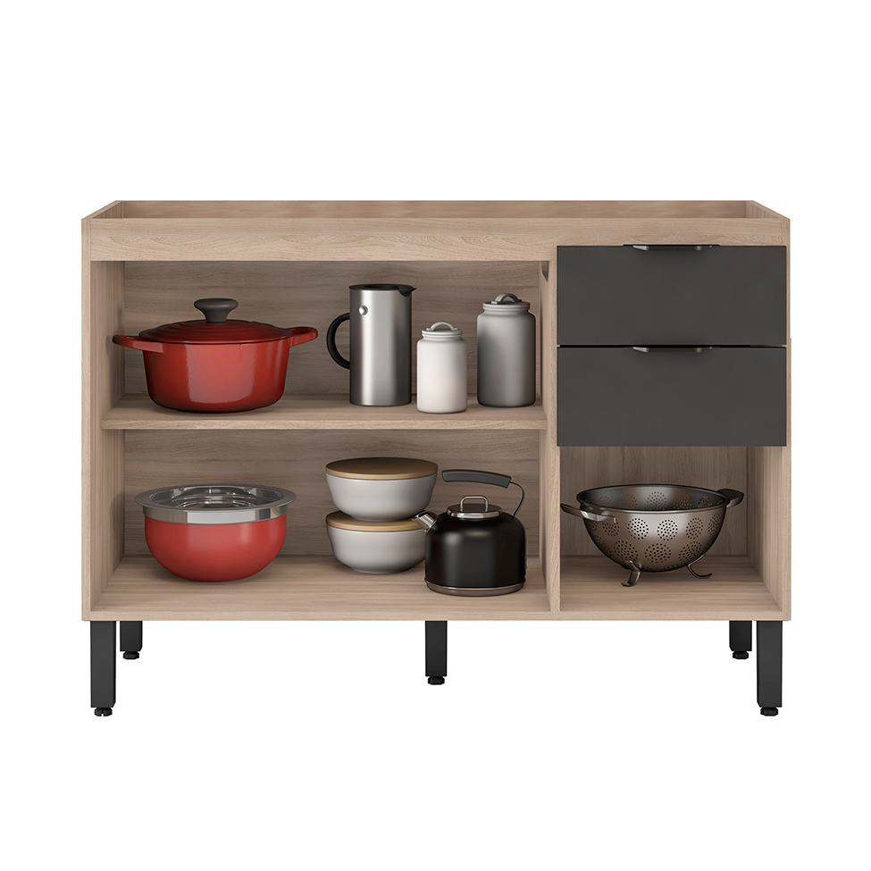 Cozinha Compacta Firenze I 5 Portas 2 Gavetas Avena e Grafito