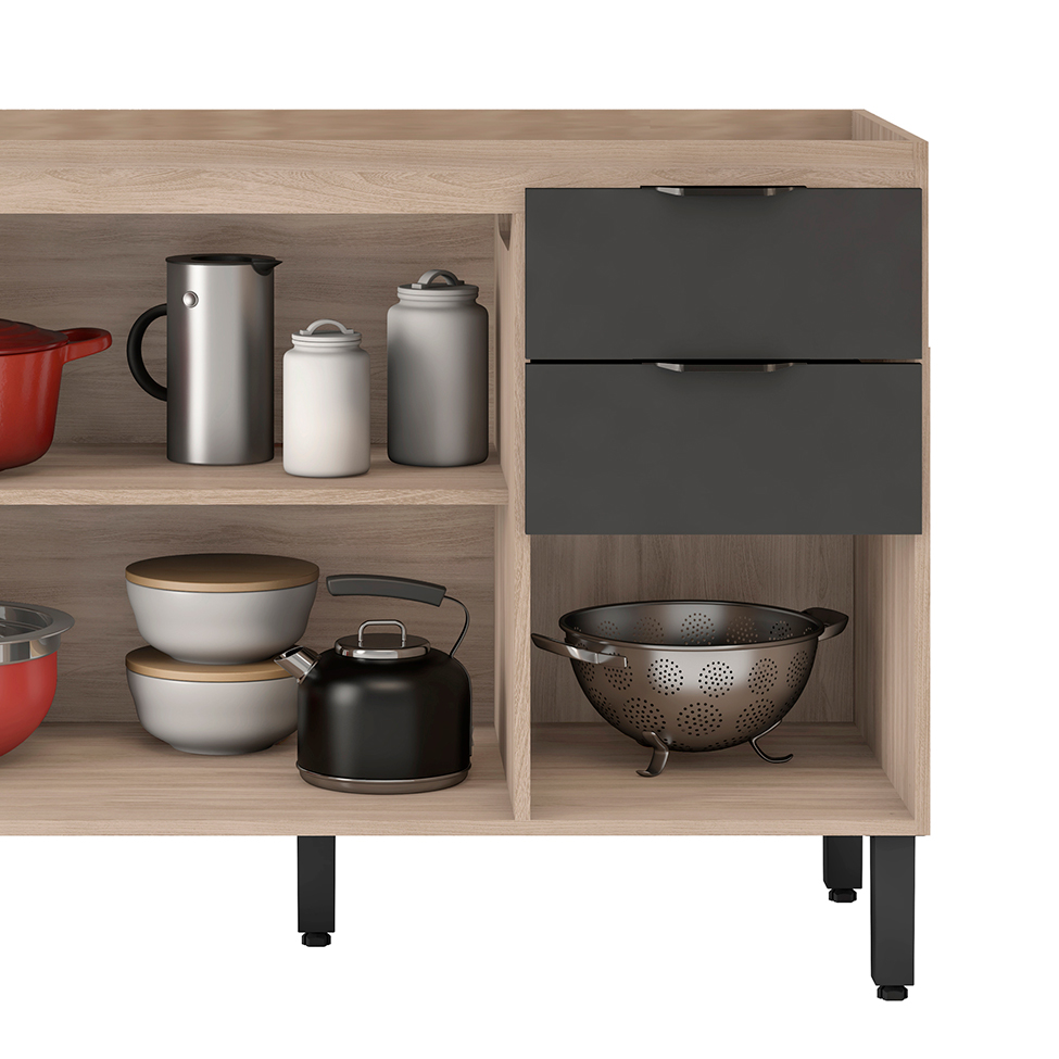 Cozinha Compacta Firenze I 5 Portas 2 Gavetas Avena e Grafito