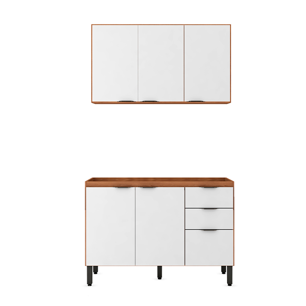 Cozinha Compacta Firenze I 6 Portas 2 Gavetas Amêndola e Branca