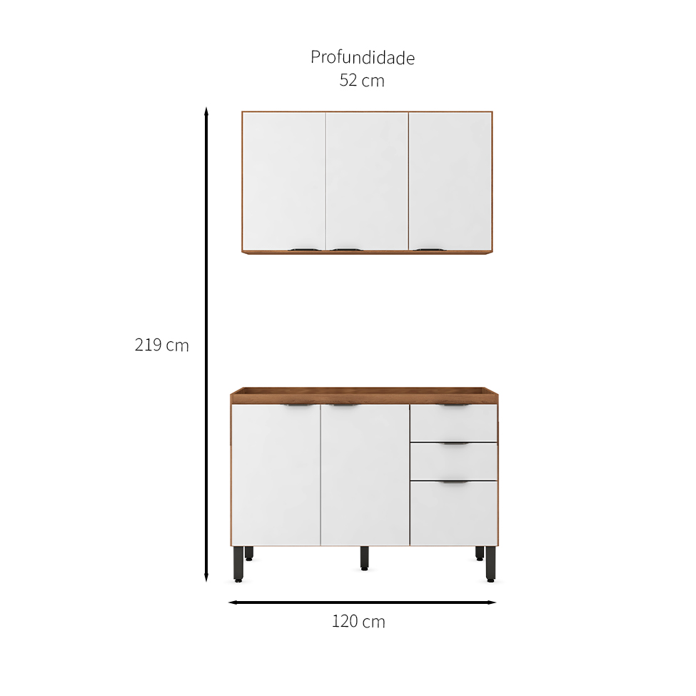 Cozinha Compacta Firenze I 6 Portas 2 Gavetas Amêndola e Branca