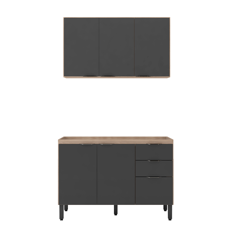 Cozinha Compacta Firenze I 6 Portas 2 Gavetas Avena e Grafito