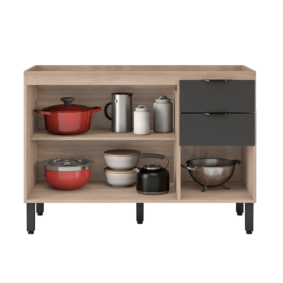 Cozinha Compacta Firenze I 6 Portas 2 Gavetas Avena e Grafito
