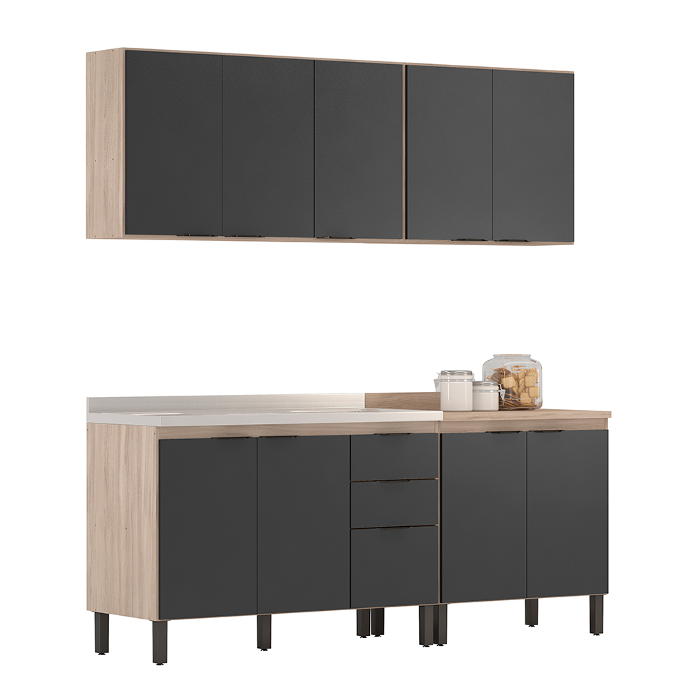 Cozinha Compacta Firenze II 10 PT 2 GV Avena e Grafito