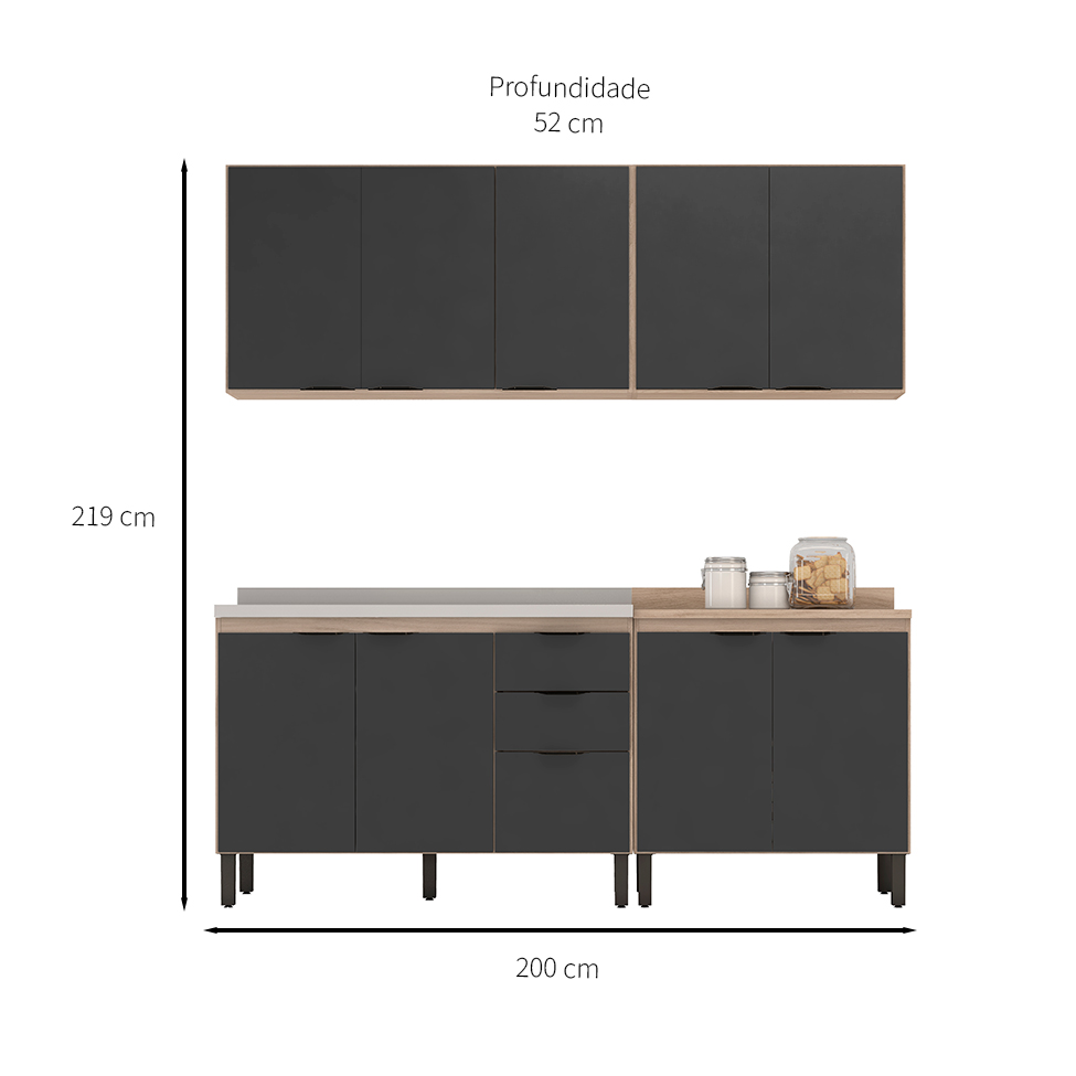 Cozinha Compacta Firenze II 10 PT 2 GV Avena e Grafito