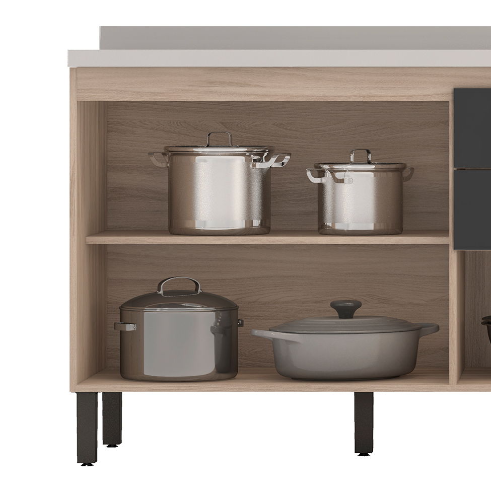 Cozinha Compacta Firenze II 10 PT 2 GV Avena e Grafito