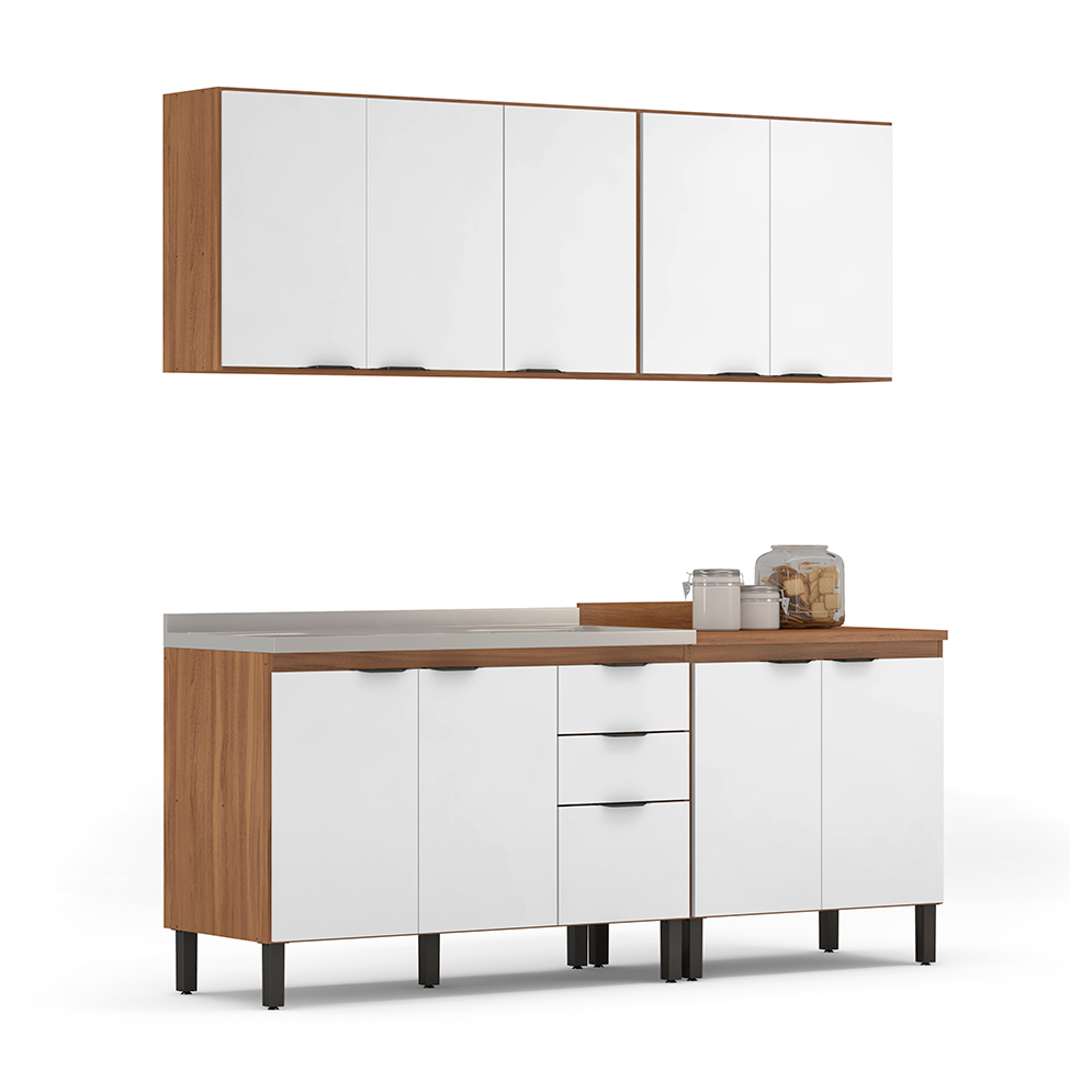 Cozinha Compacta Firenze II 10 Portas 2 Gavetas Amêndola e Branca