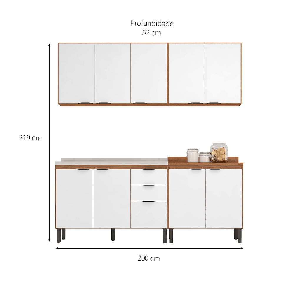 Cozinha Compacta Firenze II 10 Portas 2 Gavetas Amêndola e Branca