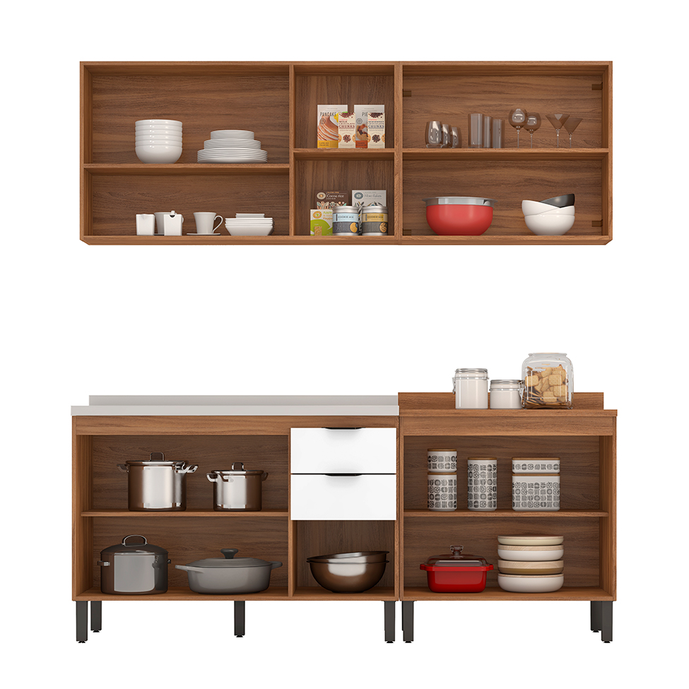 Cozinha Compacta Firenze II 10 Portas 2 Gavetas Amêndola e Branca