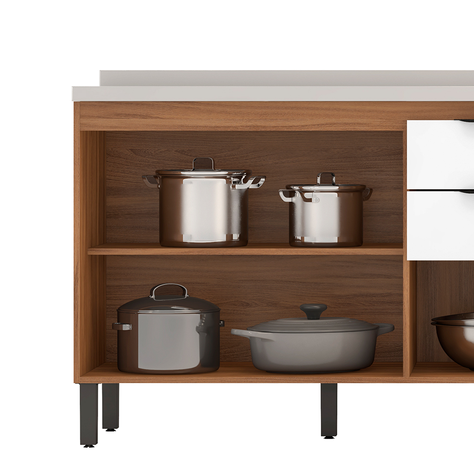 Cozinha Compacta Firenze II 10 Portas 2 Gavetas Amêndola e Branca