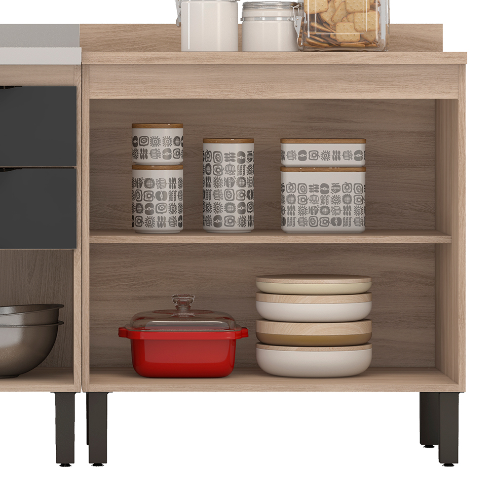 Cozinha Compacta Firenze II 10 Portas 2 Gavetas Avena e Grafito
