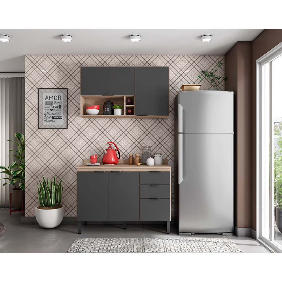 Cozinha Compacta Firenze II 5 PT 2 GV Avena e Grafito