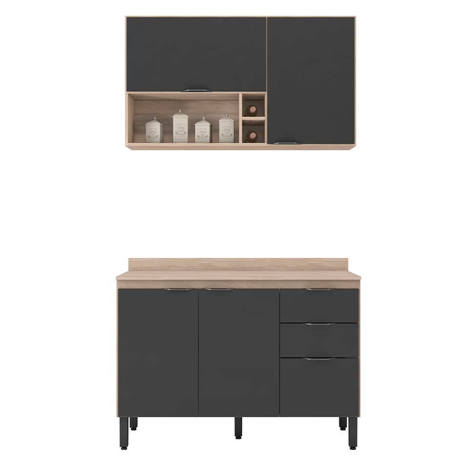 Cozinha Compacta Firenze II 5 PT 2 GV Avena e Grafito