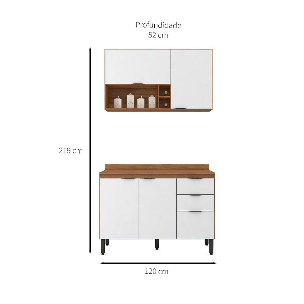Cozinha Compacta Firenze II 5 Portas 2 Gavetas Amêndola e Branca