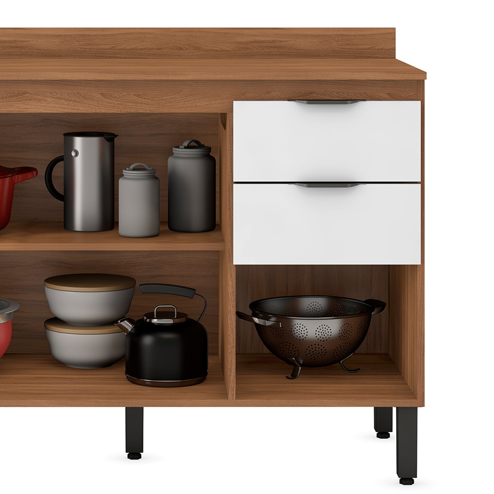 Cozinha Compacta Firenze II 5 Portas 2 Gavetas Amêndola e Branca