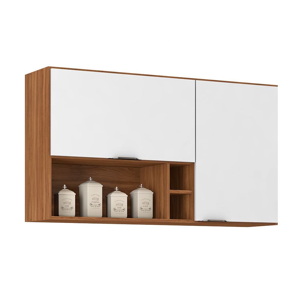 Cozinha Compacta Firenze II 5 Portas 2 Gavetas Amêndola e Branca