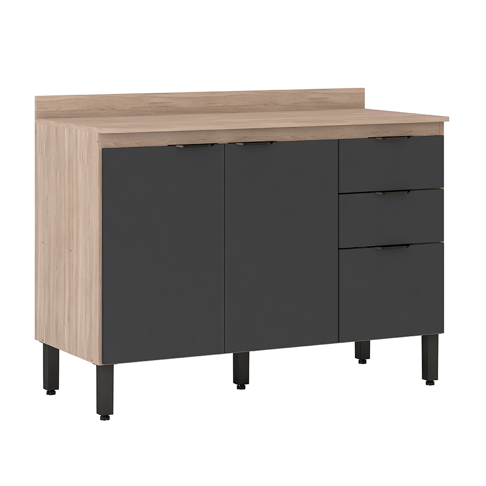 Cozinha Compacta Firenze II 5 Portas 2 Gavetas Avena e Grafito