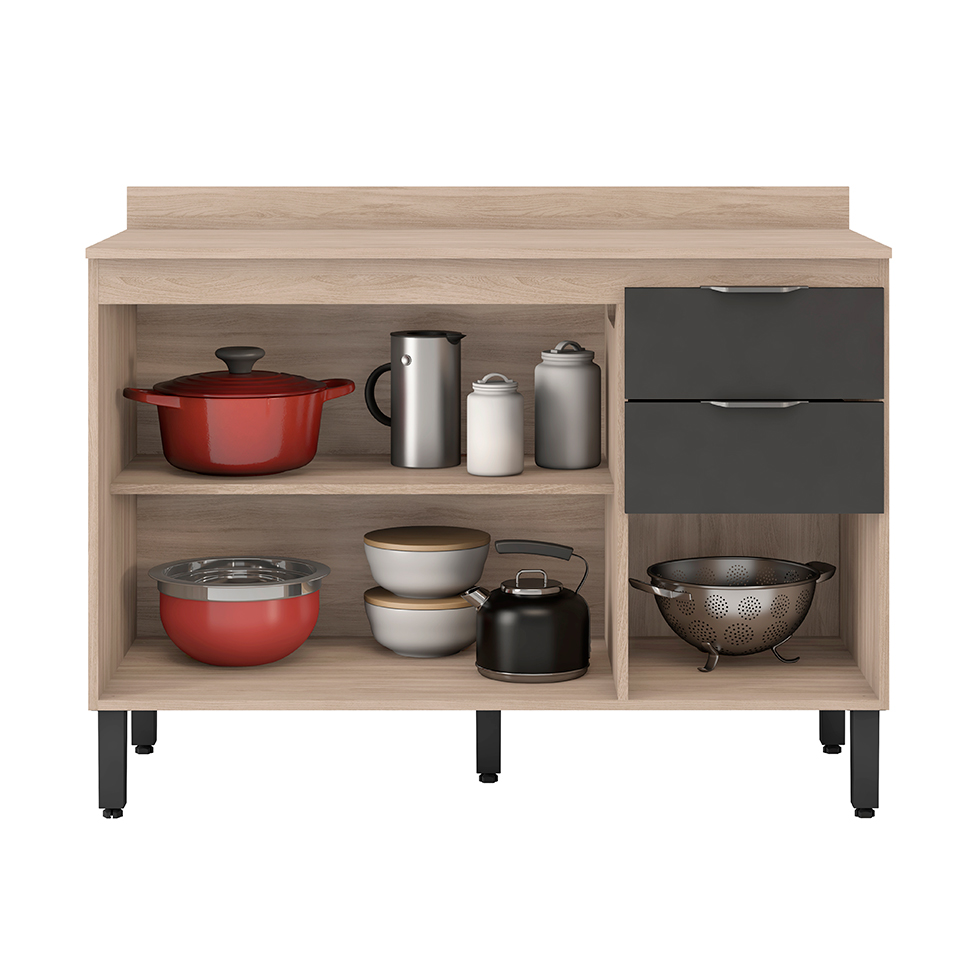 Cozinha Compacta Firenze II 5 Portas 2 Gavetas Avena e Grafito