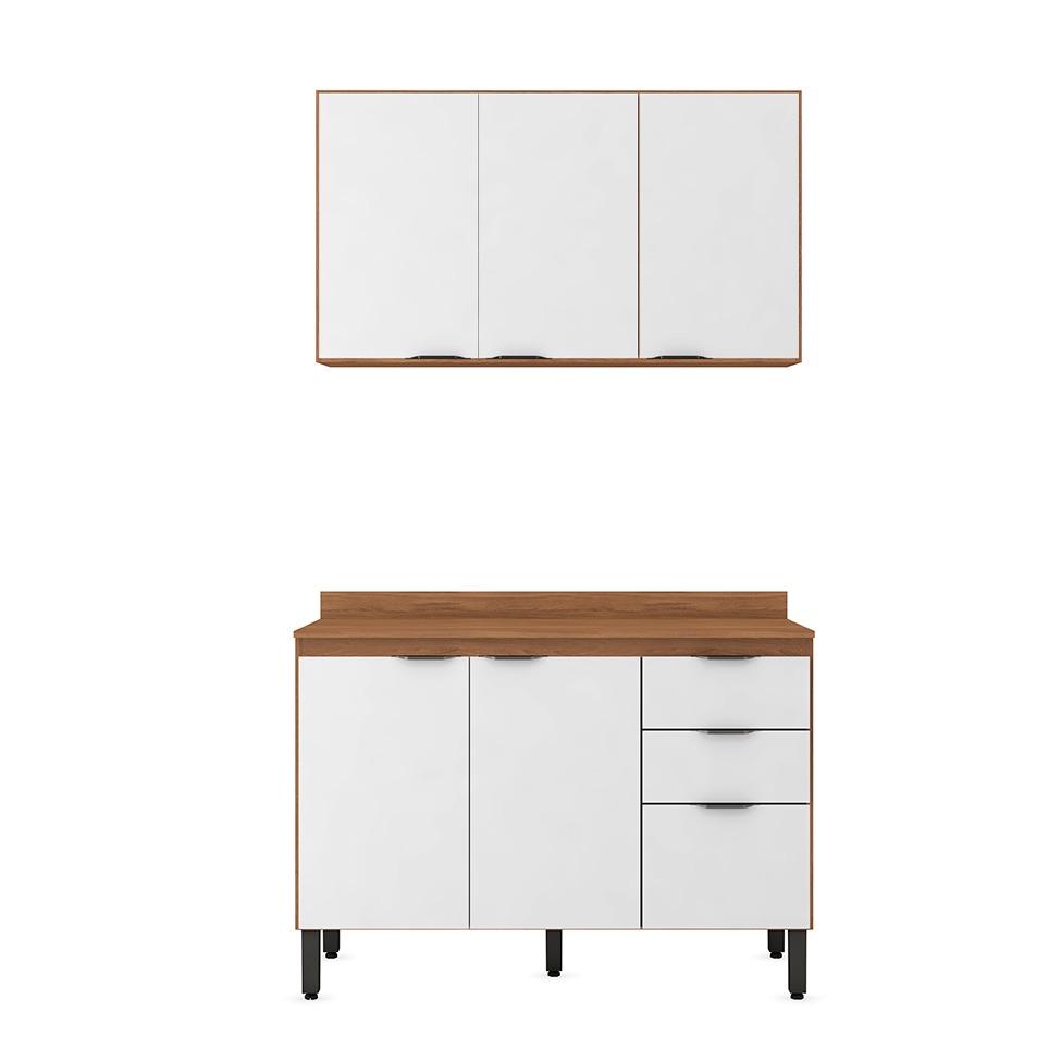 Cozinha Compacta Firenze II 6 Portas 2 Gavetas Amêndola e Branca