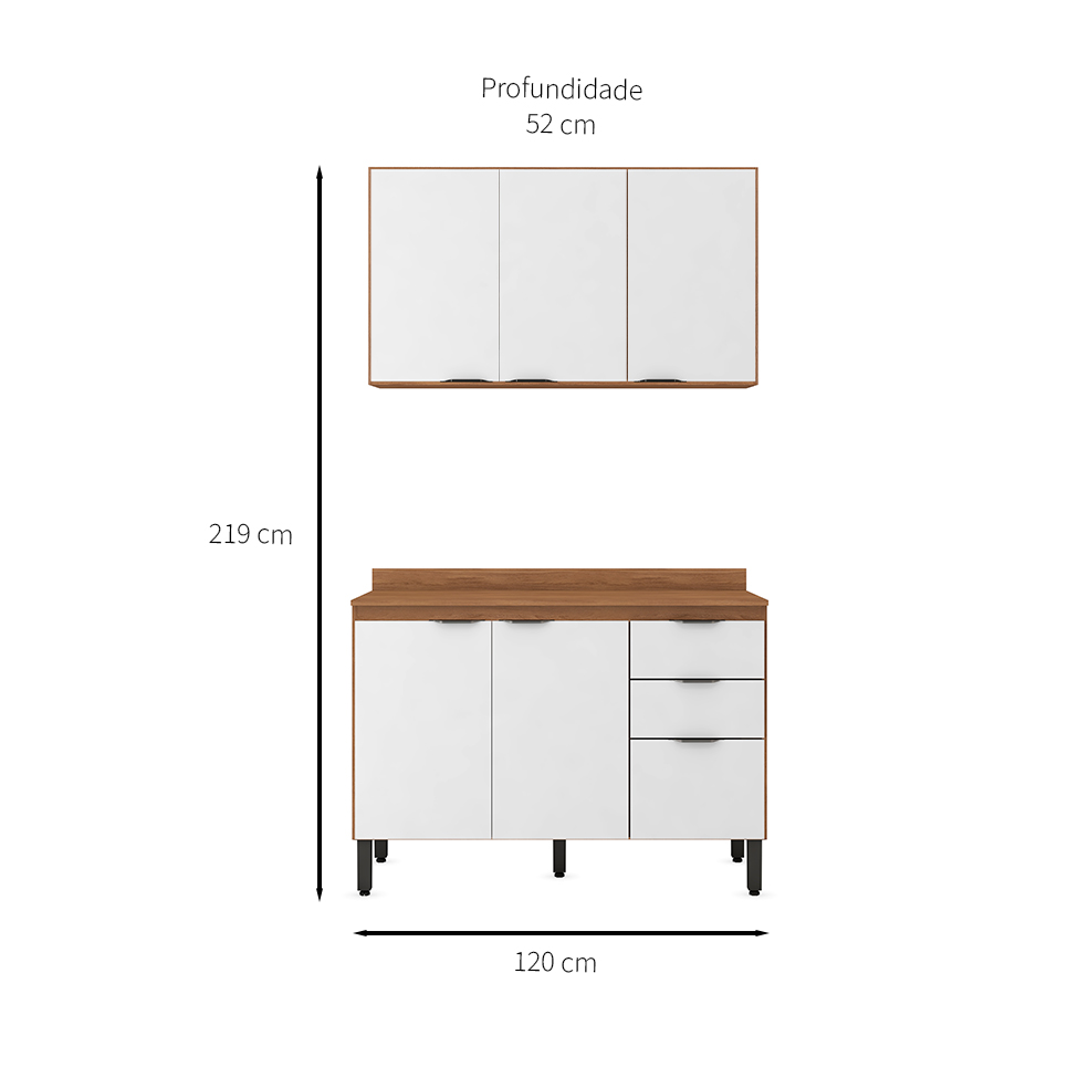 Cozinha Compacta Firenze II 6 Portas 2 Gavetas Amêndola e Branca