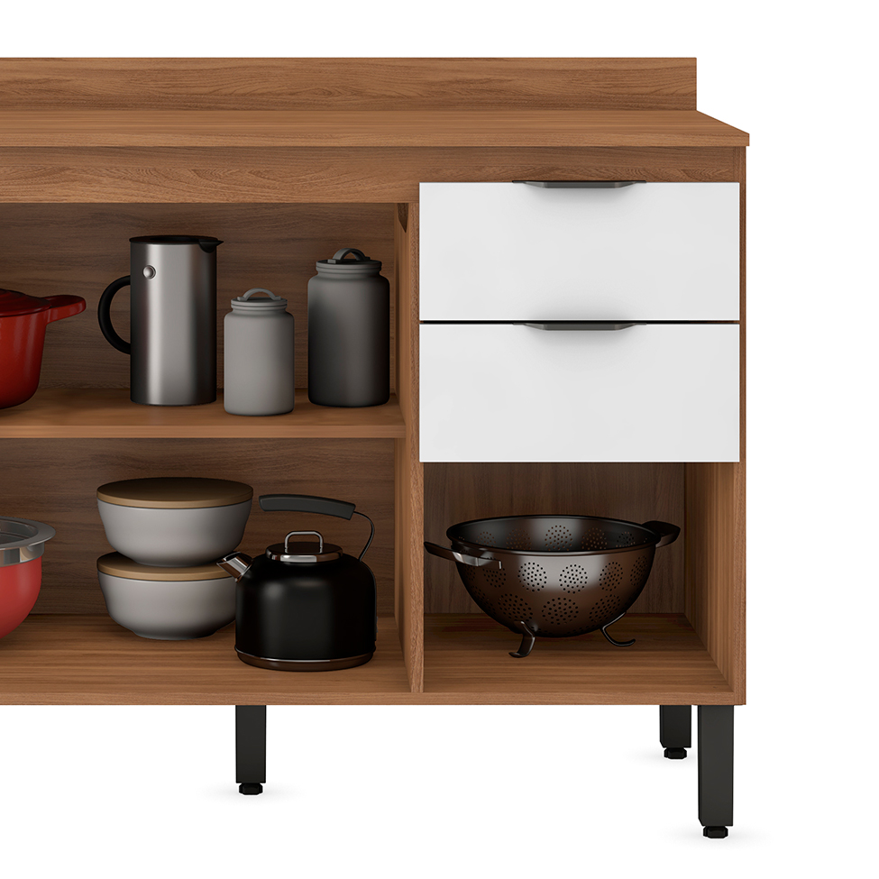 Cozinha Compacta Firenze II 6 Portas 2 Gavetas Amêndola e Branca