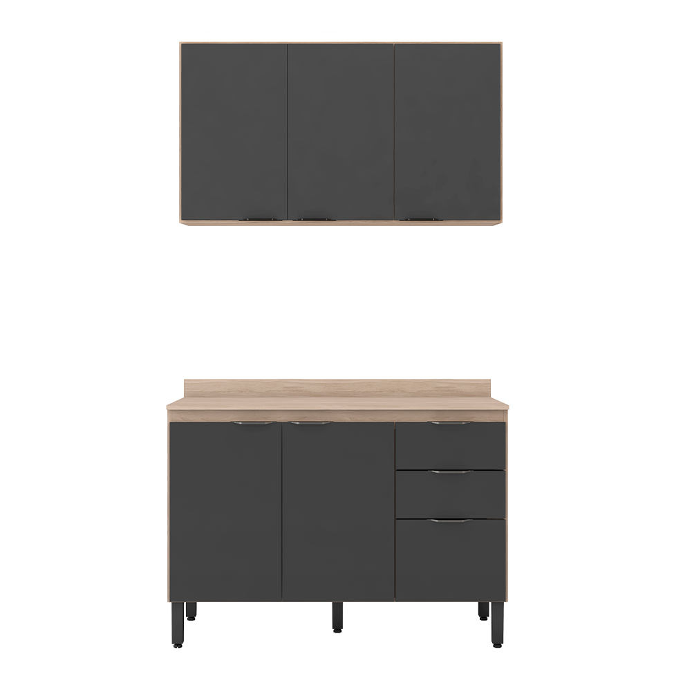 Cozinha Compacta Firenze II 6 Portas 2 Gavetas Avena e Grafito