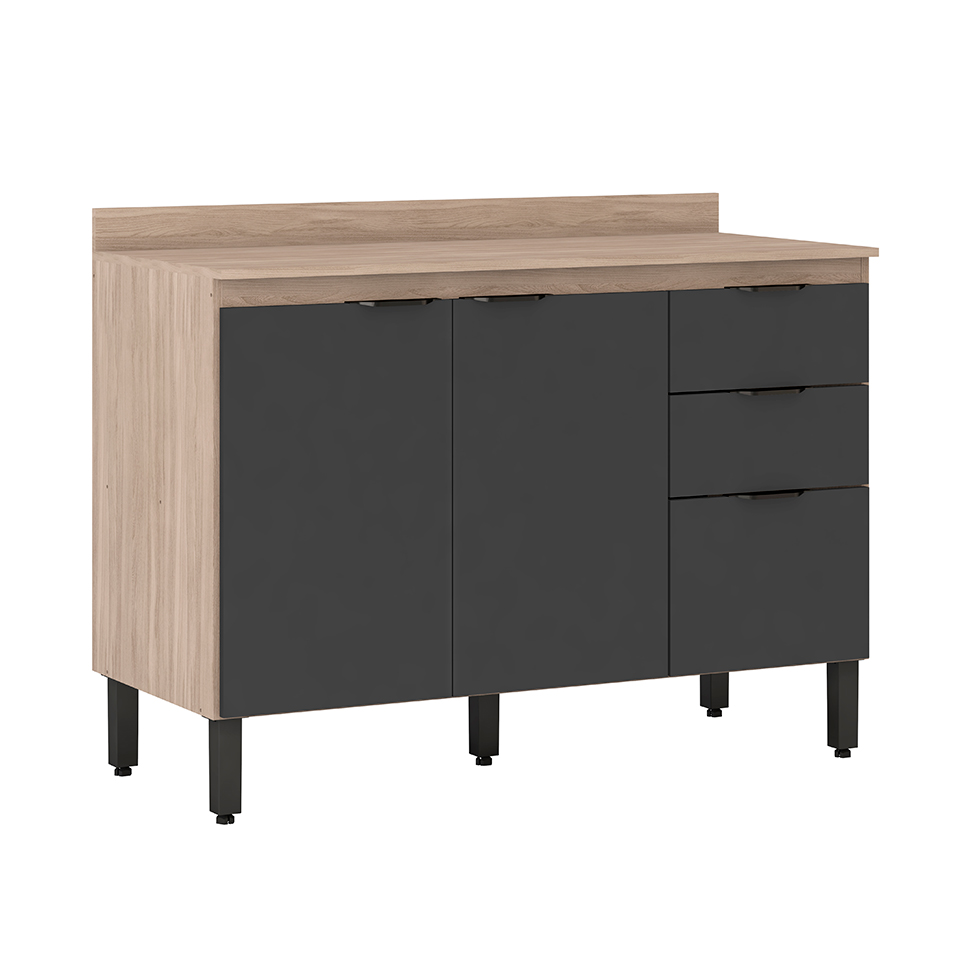 Cozinha Compacta Firenze II 6 Portas 2 Gavetas Avena e Grafito