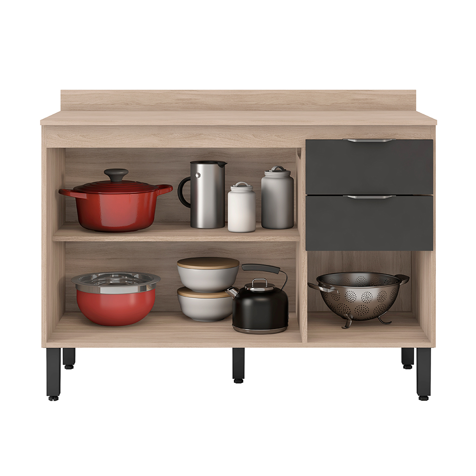 Cozinha Compacta Firenze II 6 Portas 2 Gavetas Avena e Grafito