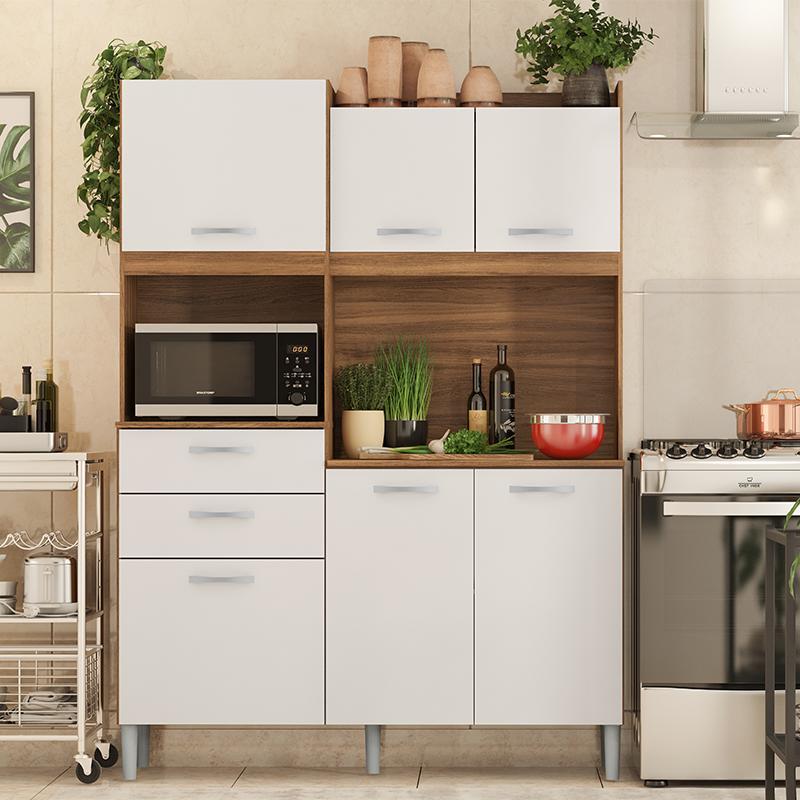 Cozinha Compacta Harmonia 6 Portas e 2 Gavetas Amêndola/Branco - Demóbile  