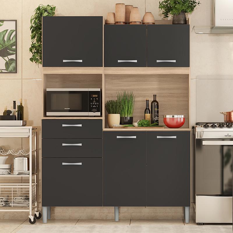Cozinha Compacta Harmonia 6 Portas e 2 Gavetas Avena/Grafito - Demóbile