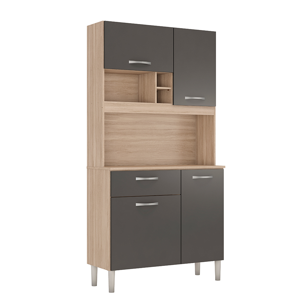 Cozinha Compacta Malta 4 Portas 1 Gaveta Avena e Grafito