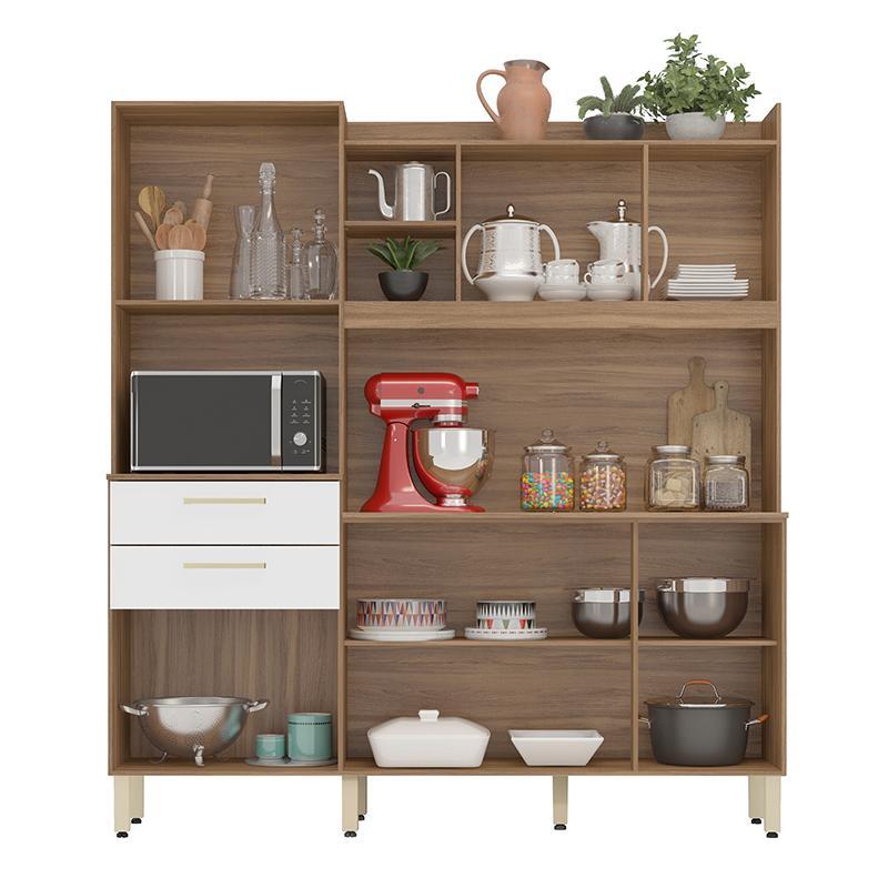 Cozinha Compacta Select 6 Portas e 2 Gavetas Amêndola/Branco - Demóbile