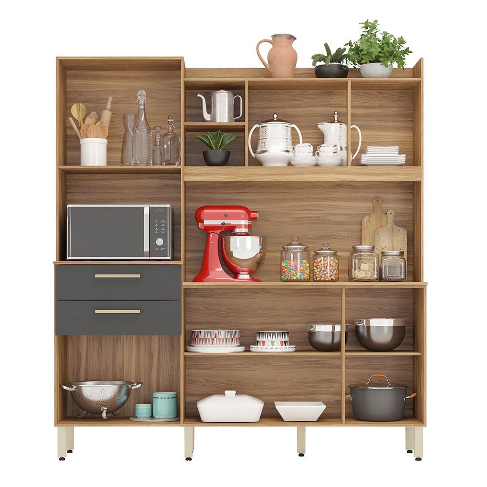 Cozinha Compacta Select 6 Portas e 2 Gavetas Amêndola/Grafito - Demóbile