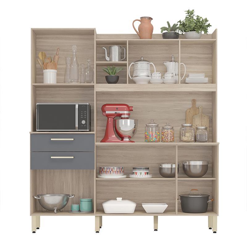 Cozinha Compacta Select 6 Portas e 2 Gavetas Avena/Grafito - Demóbile