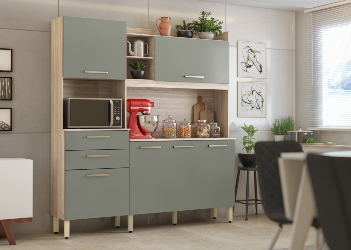 Cozinha Completa 6 Portas Savana Avena Menta