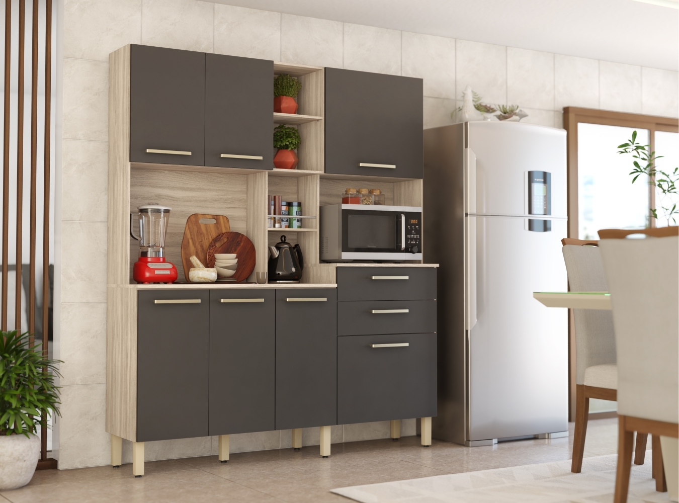 Cozinha Completa 7 Portas Zaya Avena Grafito