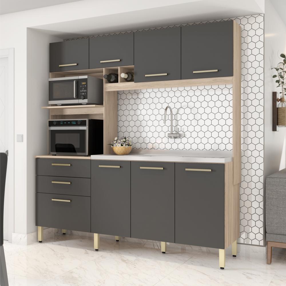 Cozinha Completa 8 Portas Fortuna Avena Grafito