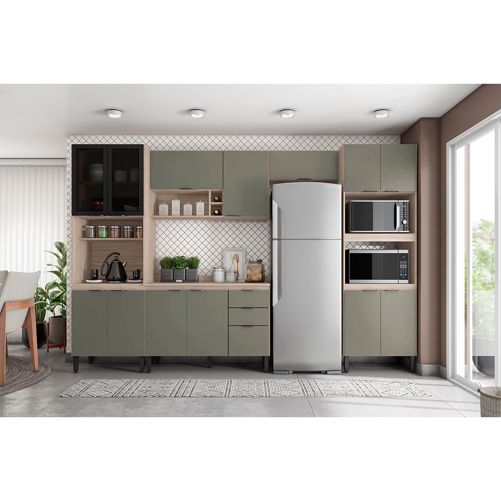 Cozinha Completa Firenza com Vidro 14 PT 2 GV Avena e Menta