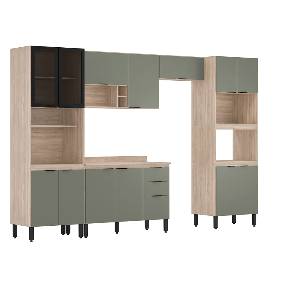 Cozinha Completa Firenza com Vidro 14 PT 2 GV Avena e Menta