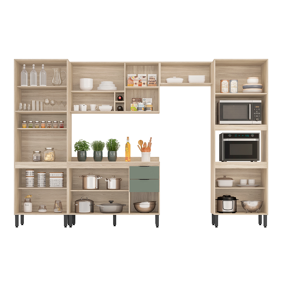 Cozinha Completa Firenza com Vidro 14 PT 2 GV Avena e Menta
