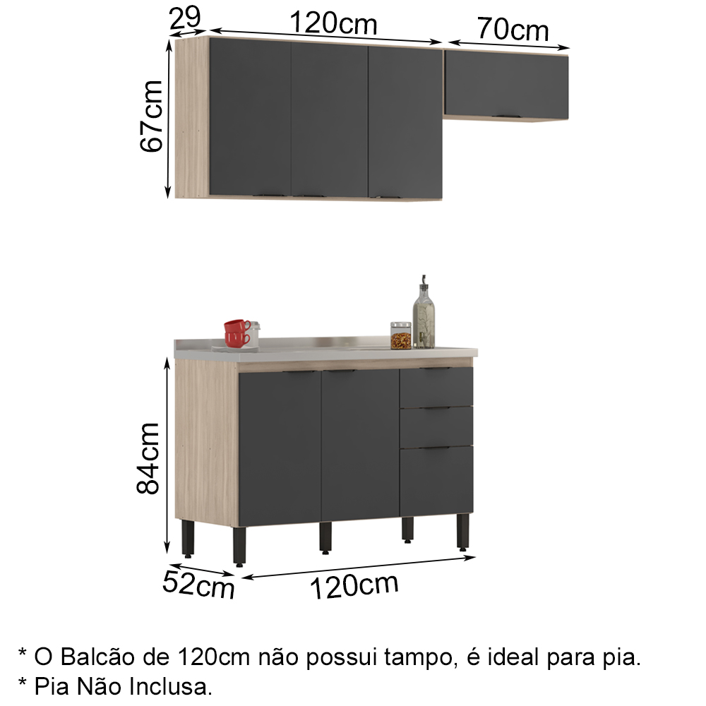 Cozinha Modulada 3 Peças FRCZ7 Avena Grafito Demobile