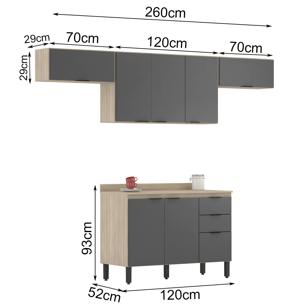 Cozinha Modulada 4 Peças FRCZ3 Avena Grafito Demobile