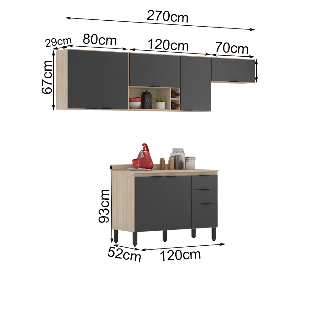 Cozinha Modulada 4 Peças FRCZ4 Avena Grafito Demobile