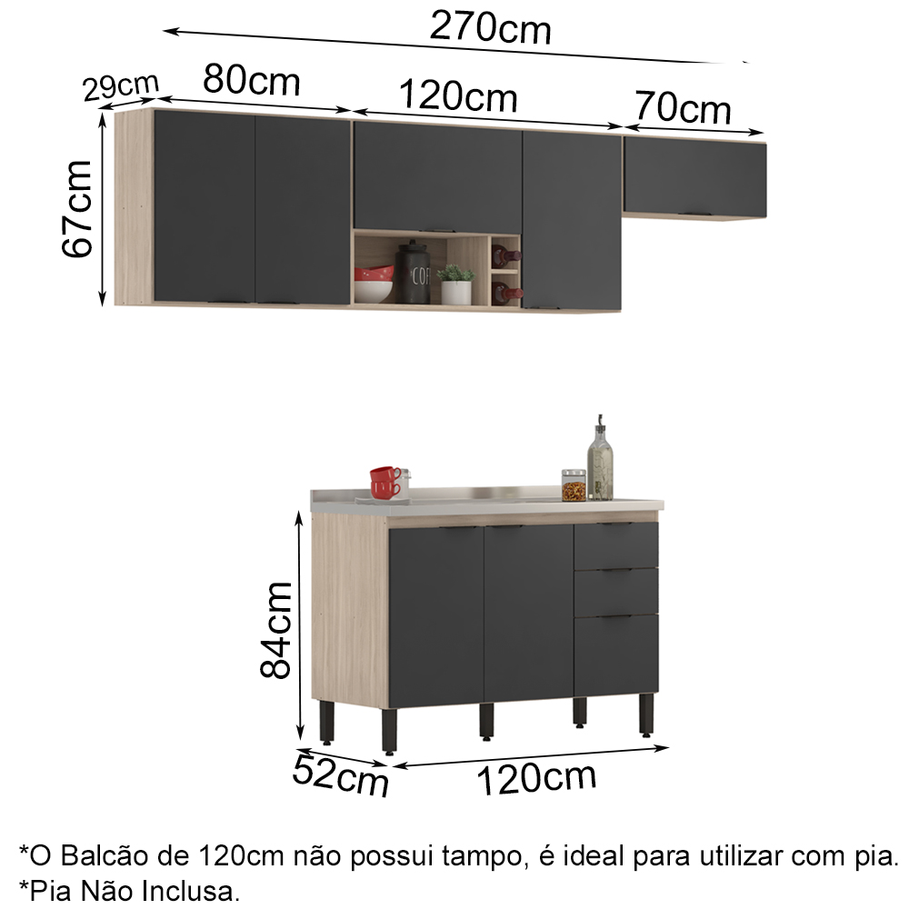Cozinha Modulada 4 Peças FRCZ5 Avena Grafito Demobile