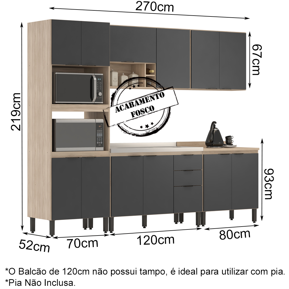 Cozinha Modulada 5 Peças FRCZ1 Avena Grafito Demobile