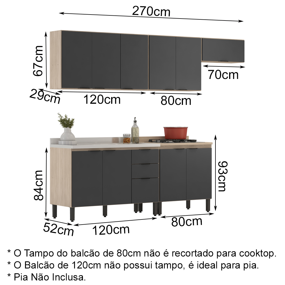 Cozinha Modulada 5 Peças FRCZ6 Avena Grafito Demobile